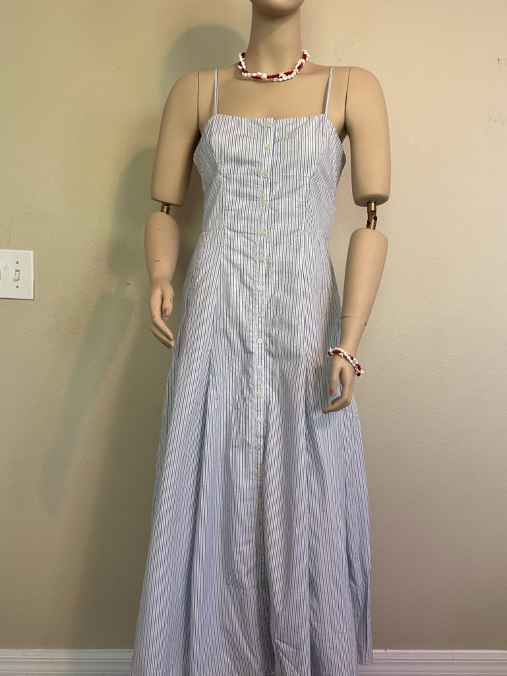 J. CREW Striped Linen Button Front Maxi Dress Coastal Preppy Blue White - Picture 3 of 6
